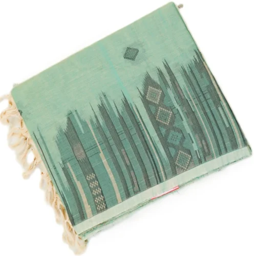PURE COTTON SAREES - Pastel Sea Green with Charcoal Grey & Beige Accents