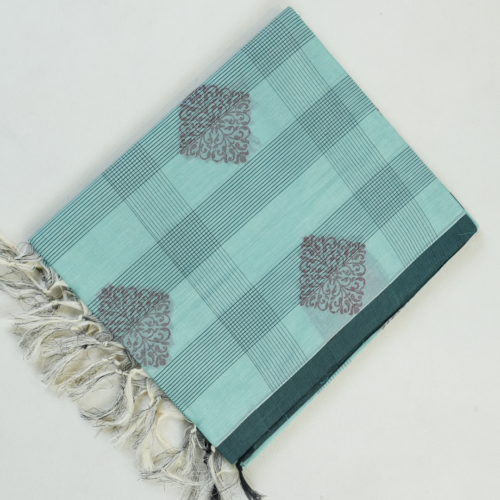 PURE COTTON SAREE - Pastel Aqua Blue