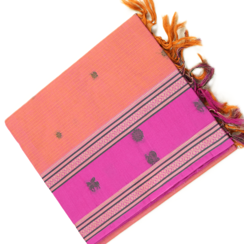 PURE COTTON SAREE - Peach Orange