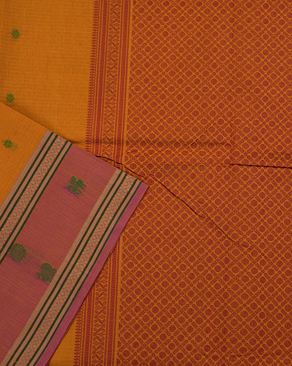 Untitled-1.png3 PURE COTTON SAREE - Bright Orange with Dusty Rose Pink