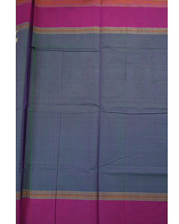 Untitled-1.png4-2 PURE COTTON SAREE - Charcoal Grey with Rani Pink