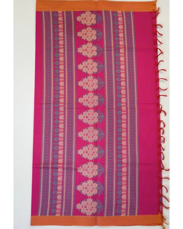 Untitled-10 PURE COTTON SAREES - Magenta Pink with Orange & Antique Gold
