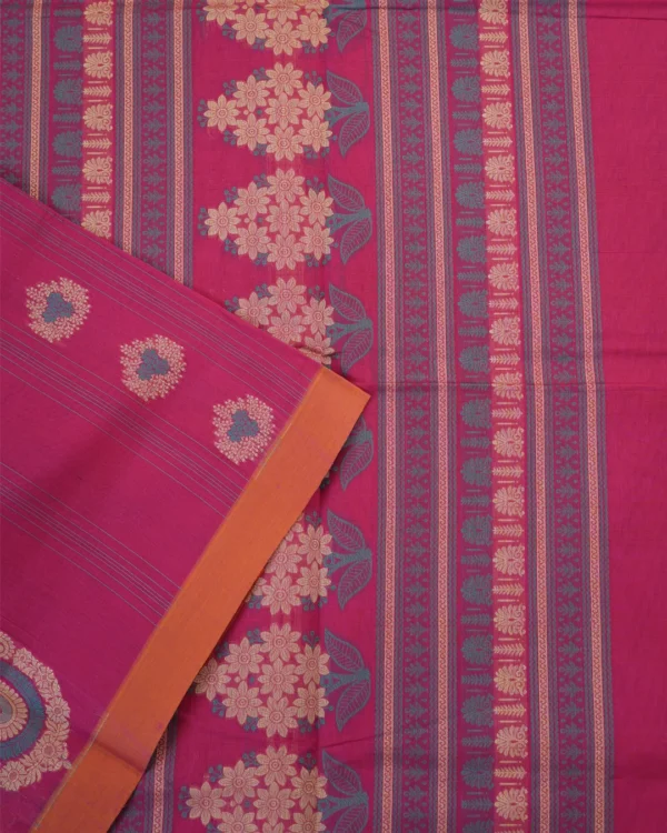 Untitled-11 PURE COTTON SAREES - Magenta Pink with Orange & Antique Gold