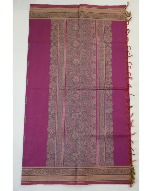 PURE COTTON SAREES - Plum with Olive Green & Antique Gold