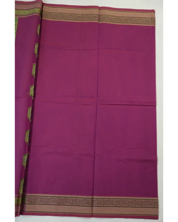 PURE COTTON SAREES - Plum with Olive Green & Antique Gold