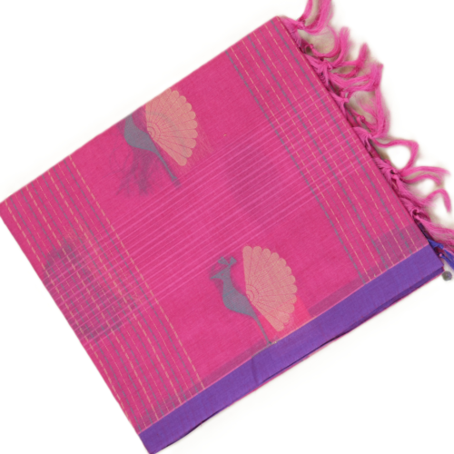 PURE COTTON SAREES - Bright Magenta with Purple Border