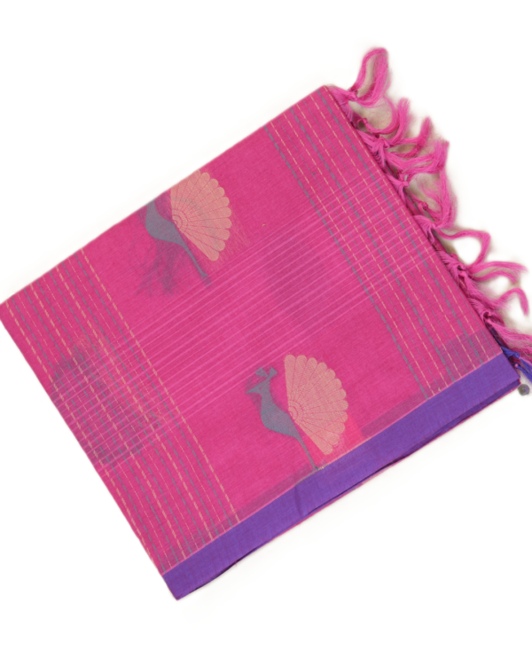 PURE COTTON SAREES - Bright Magenta with Purple Border