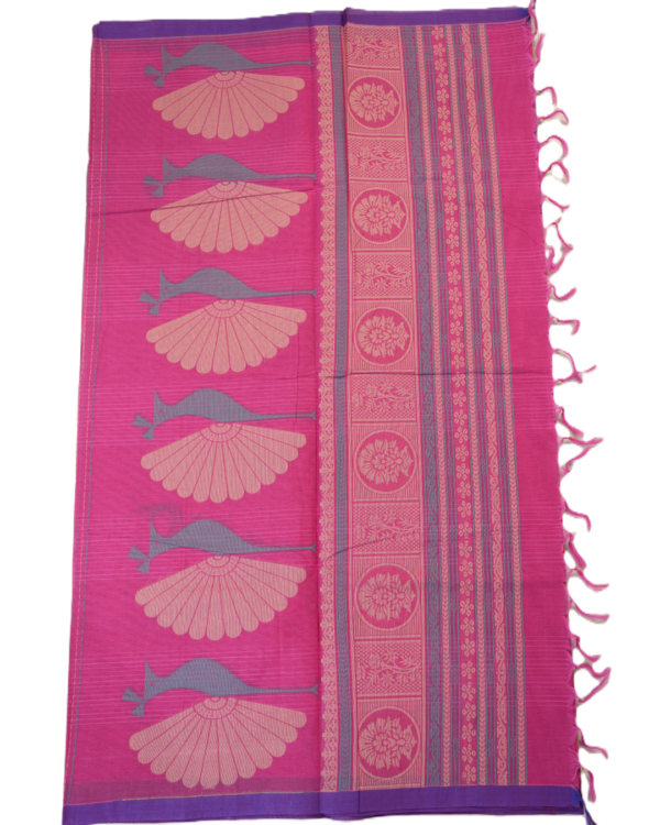 PURE COTTON SAREES - Bright Magenta with Purple Border