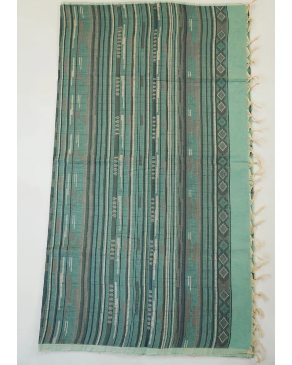 Untitled-2 PURE COTTON SAREES - Pastel Sea Green with Charcoal Grey & Beige Accents