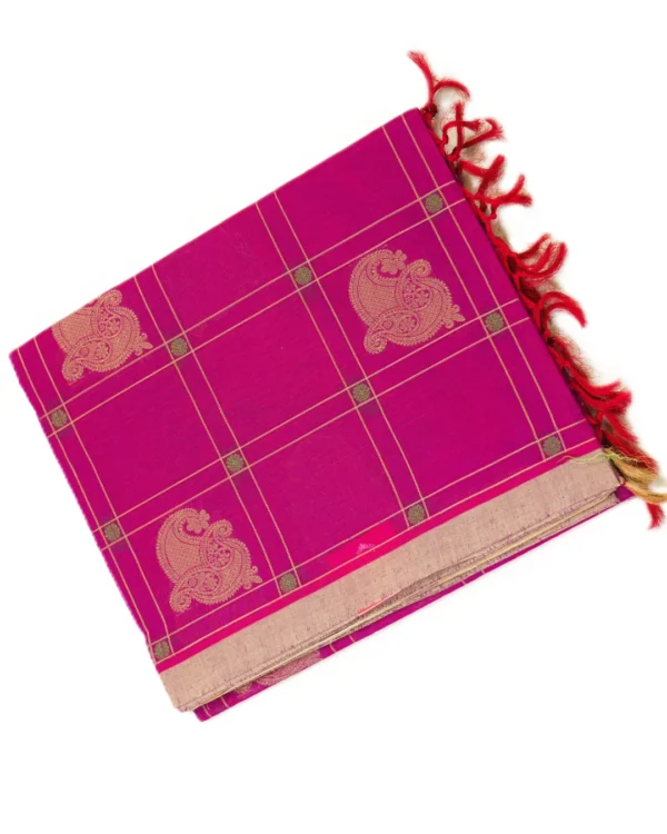 PURE COTTON SAREES - Magenta with Antique Gold & Beige