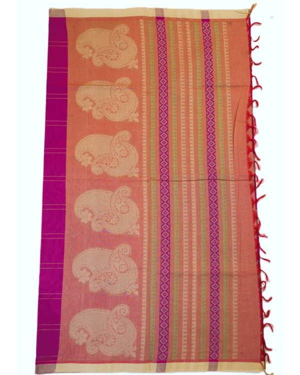 PURE COTTON SAREES - Magenta with Antique Gold & Beige