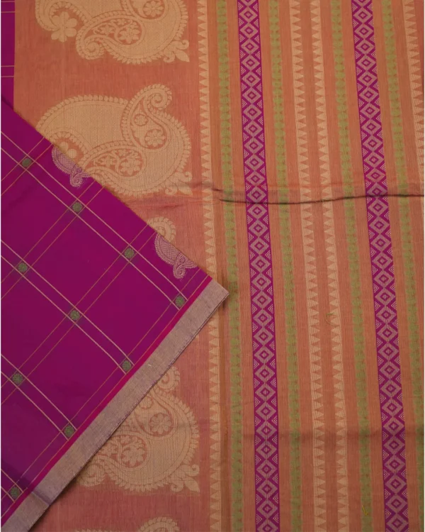 PURE COTTON SAREES - Magenta with Antique Gold & Beige