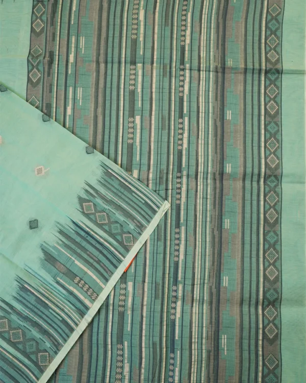 Untitled-3 PURE COTTON SAREES - Pastel Sea Green with Charcoal Grey & Beige Accents