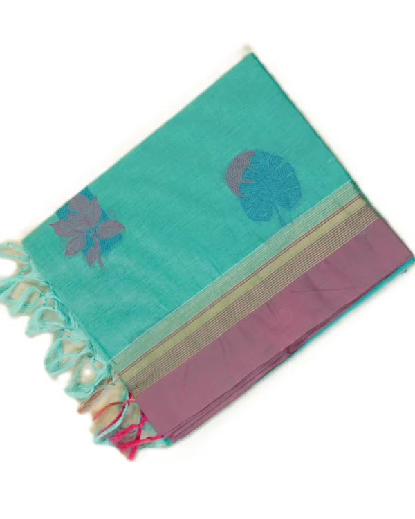 Untitled-5 - Copy PURE COTTON SAREES - Sea Green with Mauve Purple & Olive Gold