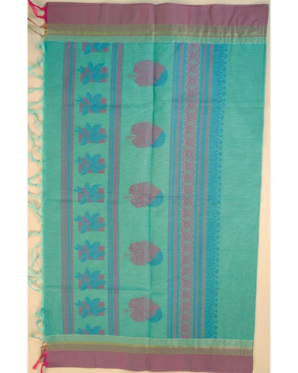 Untitled-6 - Copy PURE COTTON SAREES - Sea Green with Mauve Purple & Olive Gold