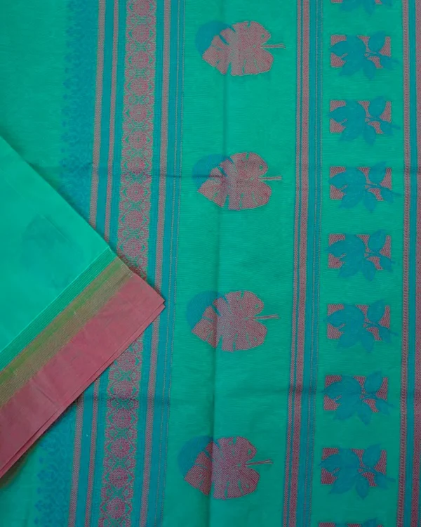 Untitled-7 - Copy PURE COTTON SAREES - Sea Green with Mauve Purple & Olive Gold