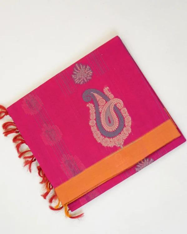 Untitled-9 PURE COTTON SAREES - Magenta Pink with Orange & Antique Gold