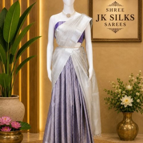 half sarees Half Saree - Lavender and Ivory White