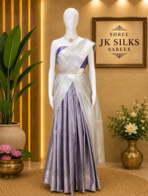 Half Saree - Lavender and Ivory White