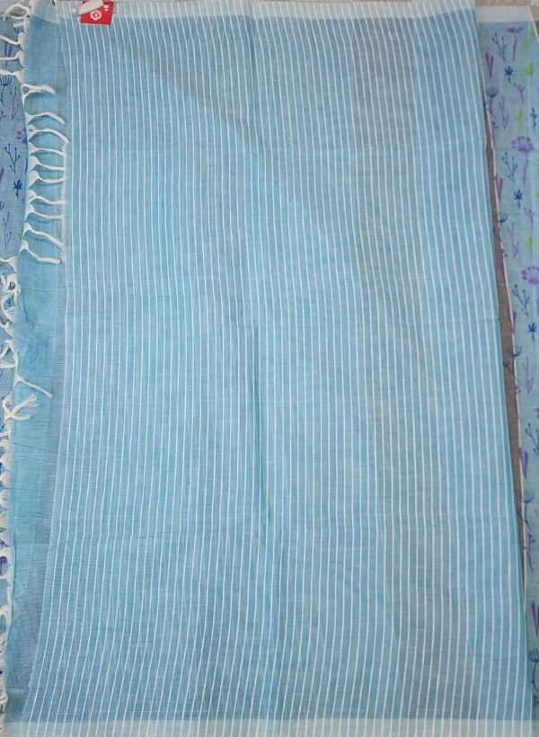 COTTON SAREES - Pastel Aqua Blue with Grey and Multicolour Floral Print