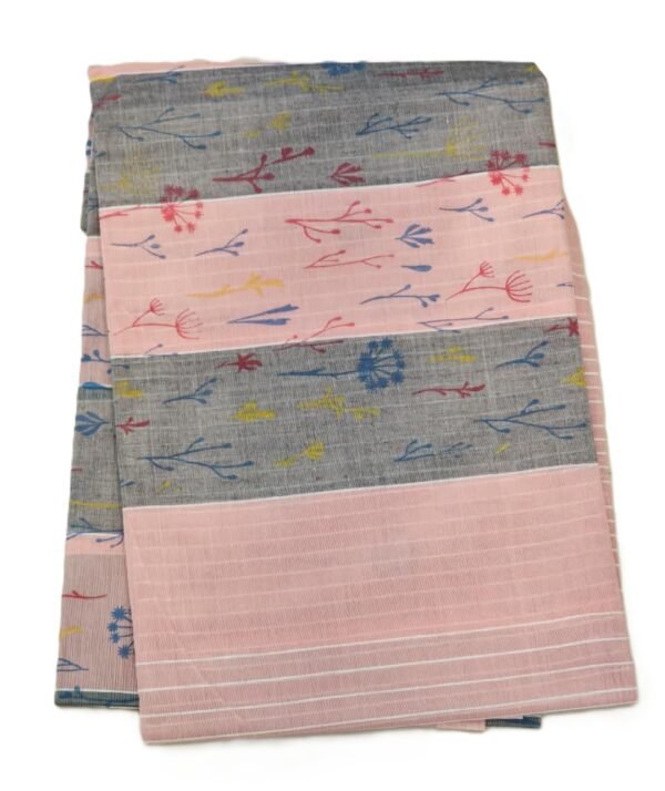 ta14 COTTON SAREES - Peach Pink with Grey and Multicolour Floral Print