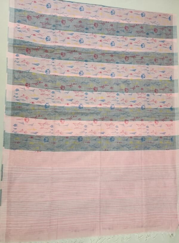 ta15 COTTON SAREES - Peach Pink with Grey and Multicolour Floral Print
