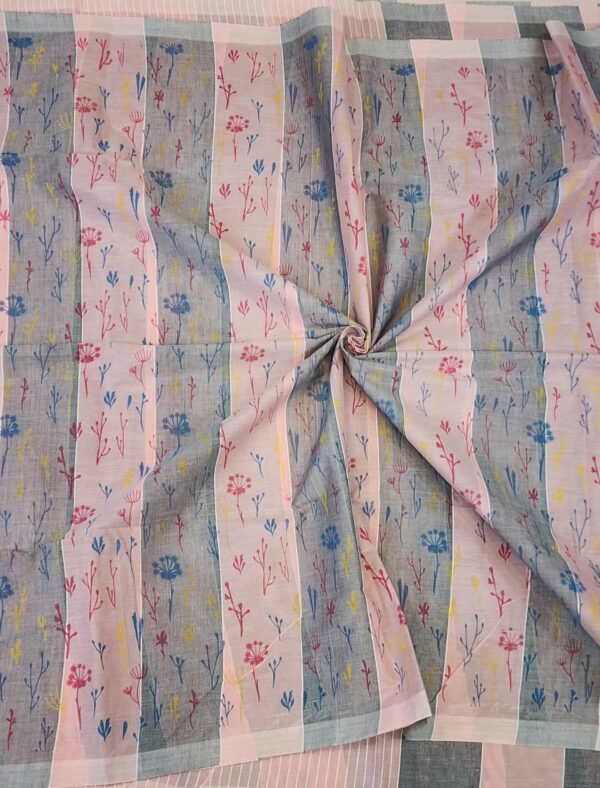 ta18 COTTON SAREES - Peach Pink with Grey and Multicolour Floral Print