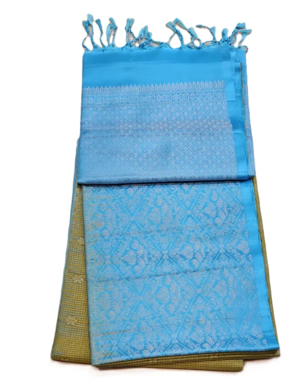 SOFT SILK SAREES - Sky Blue with Antique Gold / Olive Gold