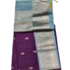 SOFT SILK SAREES - Deep Plum Purple with Powder Blue & Silver Zari
