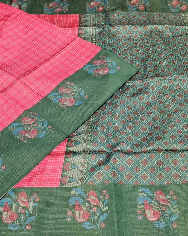 10 FANCY SAREES - Bright Fuchsia Pink with White Checks