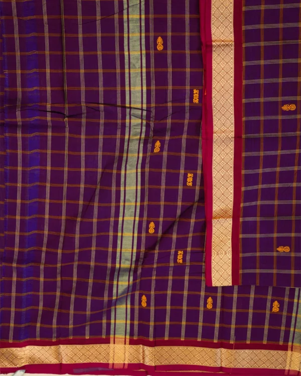 CHETTINAD COTTON SAREES - Royal Purple with Magenta & Antique Gold