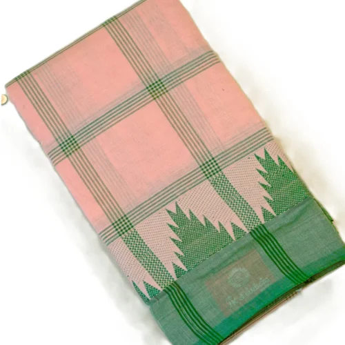 CHETTINAD COTTON SAREES  - Peach Pink with Bottle Green