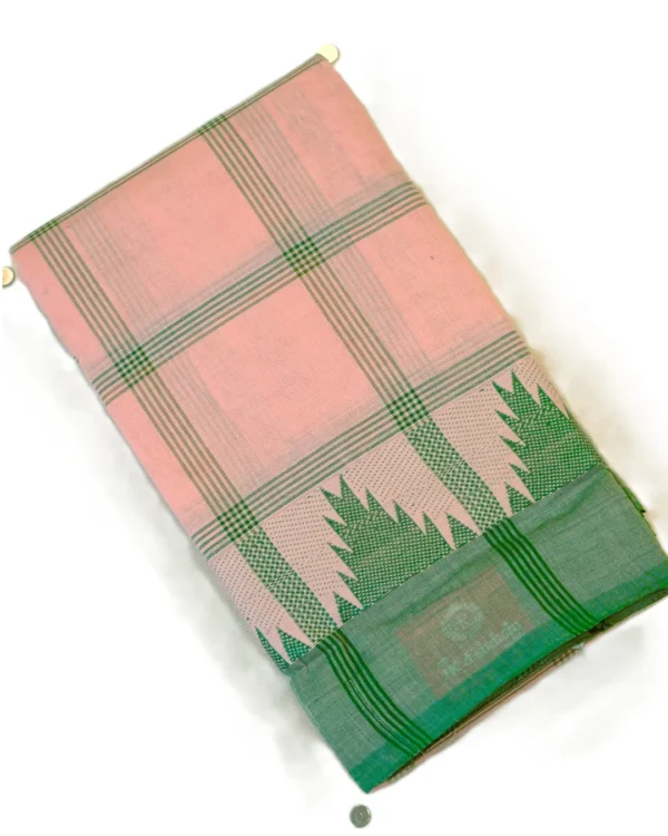 CHETTINAD COTTON SAREES  - Peach Pink with Bottle Green