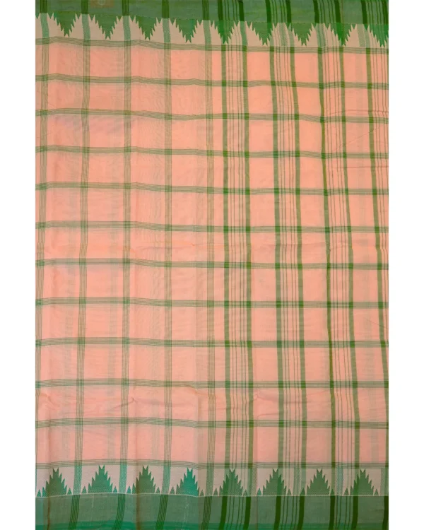 CHETTINAD COTTON SAREES  - Peach Pink with Bottle Green