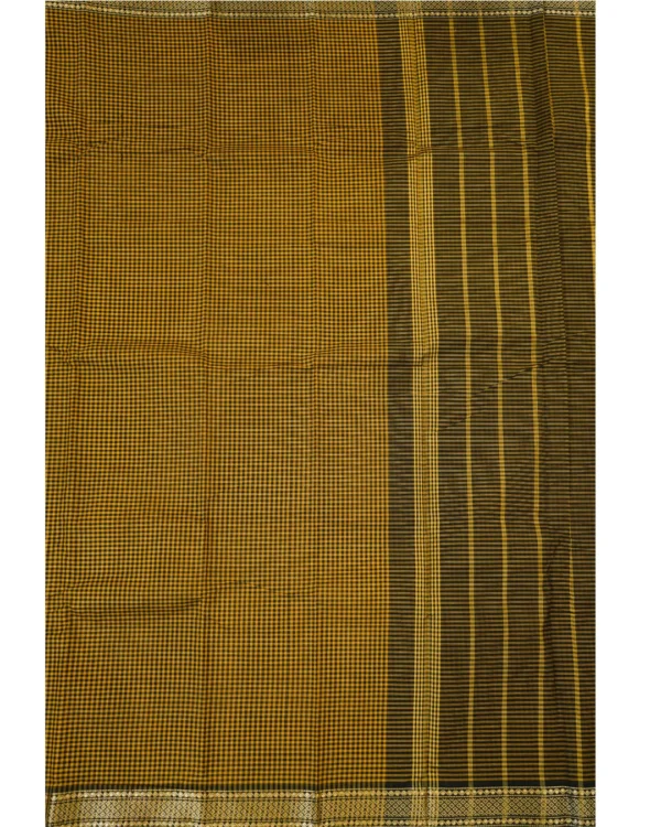 116 CHETTINAD COTTON SAREES - Black with Mustard Yellow Checks & Antique Gold