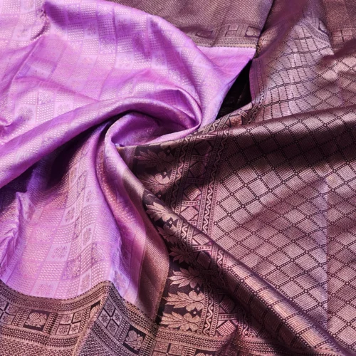 Kanchipuram silks - Lavender Purple with Deep Wine & Silver Zari