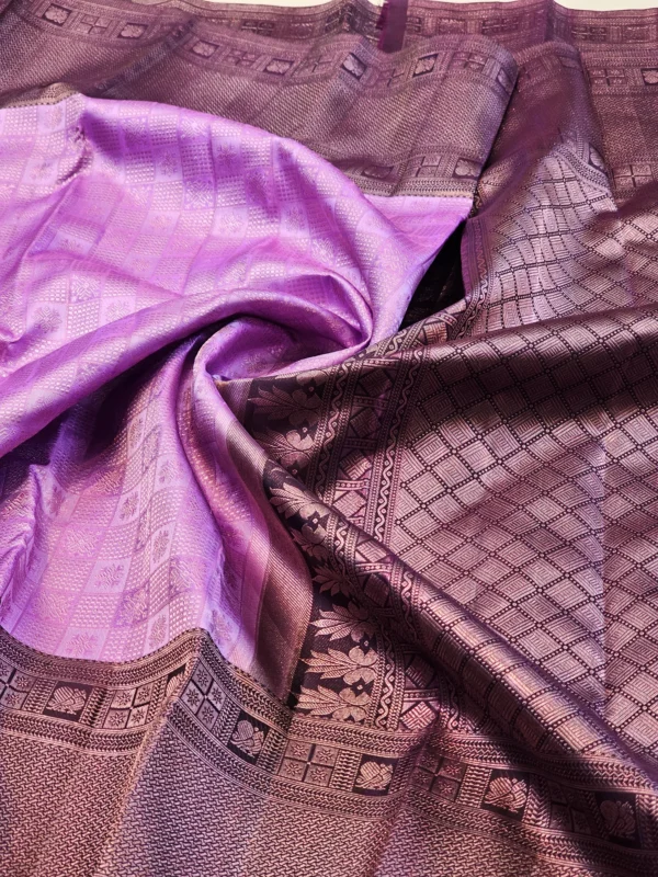 Kanchipuram silks - Lavender Purple with Deep Wine & Silver Zari