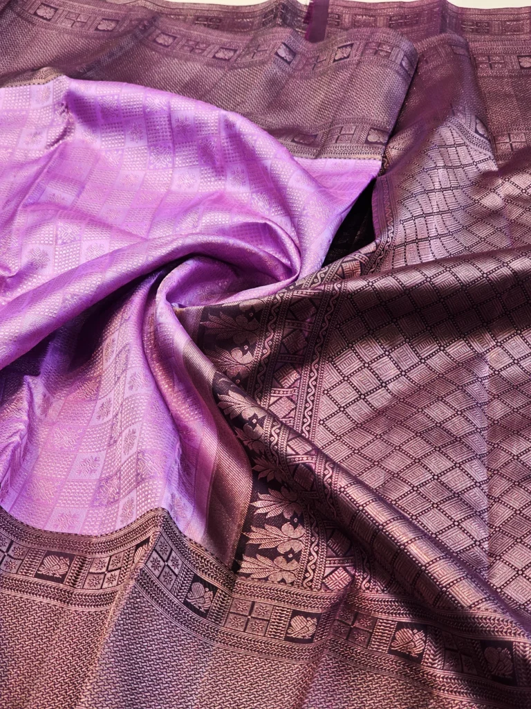 Kanchipuram silks - Lavender Purple with Deep Wine & Silver Zari