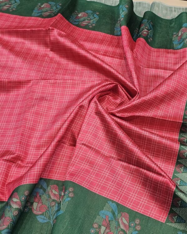 12 FANCY SAREES - Bright Fuchsia Pink with White Checks