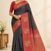 FANCY SAREES - Charcoal Black with Rust Red
