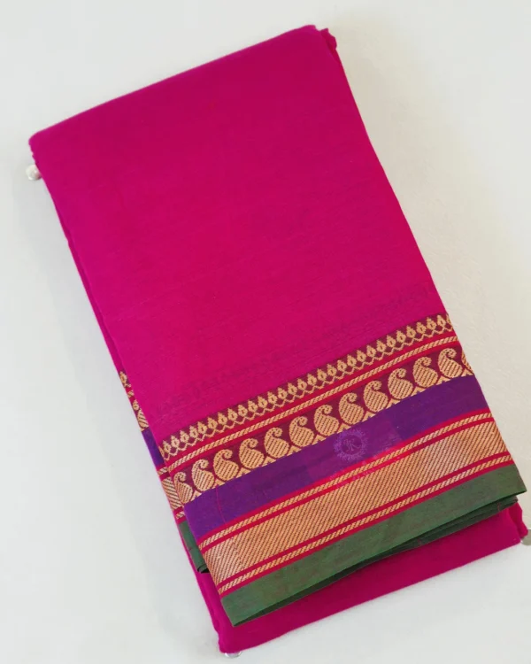 123 CHETTINAD COTTON SAREES - Rani Pink with Purple, Green & Antique Gold
