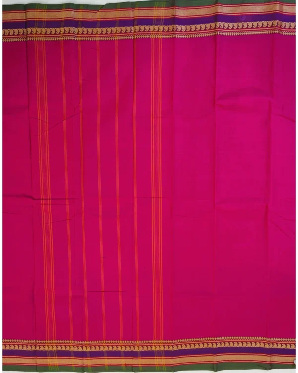 124 CHETTINAD COTTON SAREES - Rani Pink with Purple, Green & Antique Gold