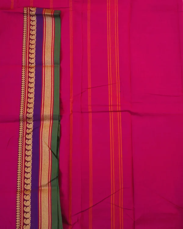125 CHETTINAD COTTON SAREES - Rani Pink with Purple, Green & Antique Gold