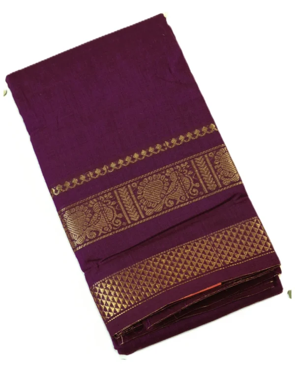 CHETTINAD COTTON SAREES - Wine Purple with Antique Gold