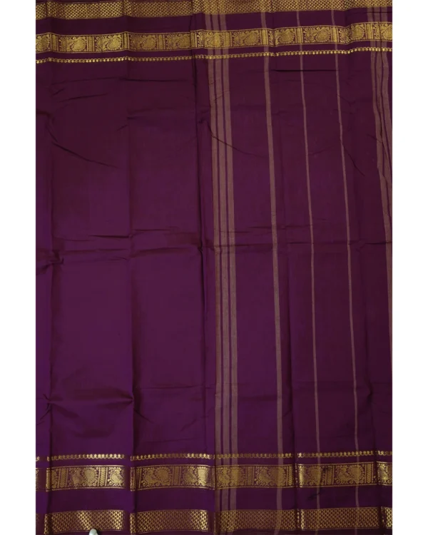 CHETTINAD COTTON SAREES - Wine Purple with Antique Gold
