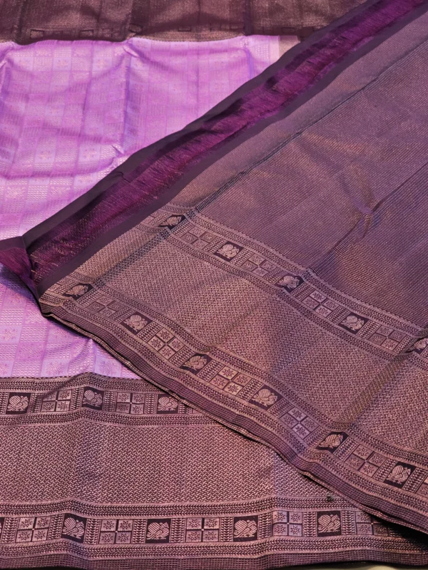 Kanchipuram silks - Lavender Purple with Deep Wine & Silver Zari