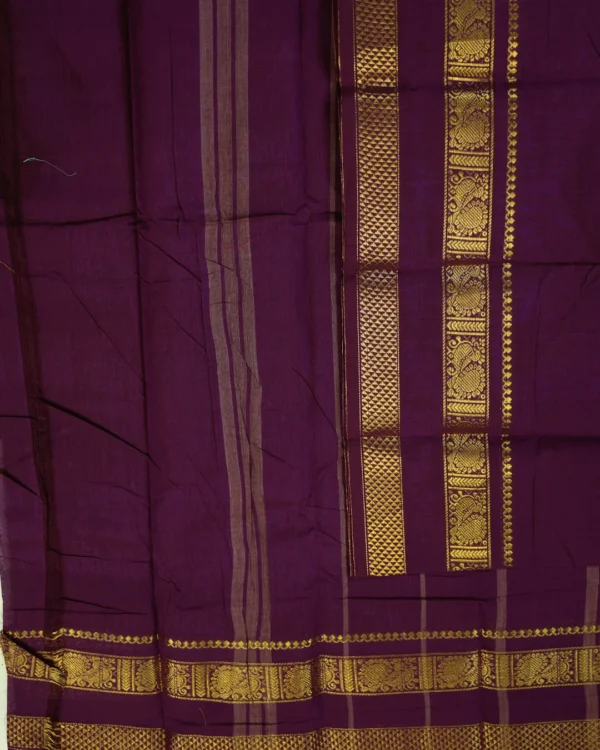 CHETTINAD COTTON SAREES - Wine Purple with Antique Gold