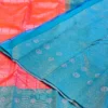 Kanchipuram silks - Coral Pink with Peacock Blue & Silver Zari