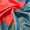 Kanchipuram silks - Coral Pink with Peacock Blue & Silver Zari