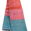 Kanchipuram silks - Coral Pink with Peacock Blue & Silver Zari